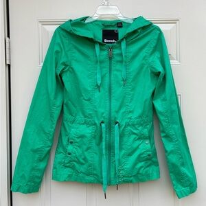 Bench Windbreaker Hooded Jacket Womens S Green Cotton Coat Full Zip Pockets